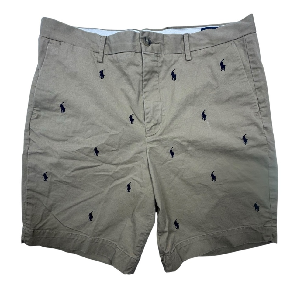 POLO Ralph Lauren Embroidered Pony Logo All Over Print khaki shorts SZ 35